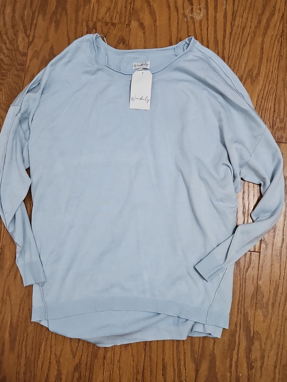 NWT Wonderly Plus Size 2X Light Blue Fine Knit Crewneck Sweater Oversized